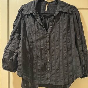 Free People Charcoal Button-Up Blouse